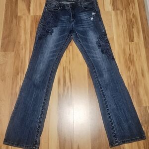 Vintage Y2K Grace in LA Floral Embroidered Women's Bootcut Jeans Distressed Sz29